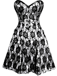 Black Rose on White Corset Dress