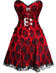 Black Rose on Red Corset Dress