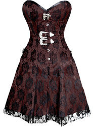 Black Rose on Brown Corset Dress