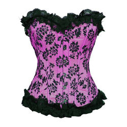Floral Flocked Corset - Violet
